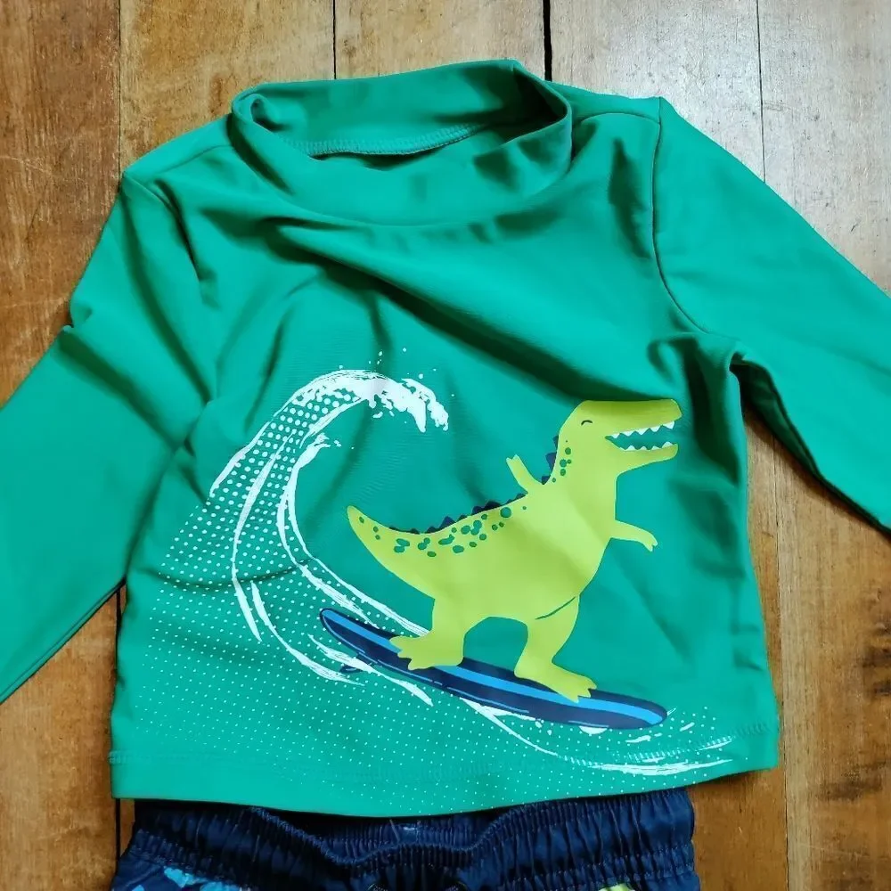 Carter swim outfit size 6 months baby boys suit rash guard swim shorts new green